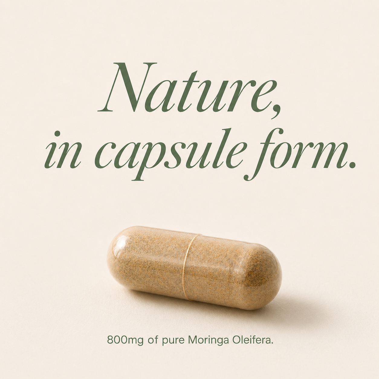 DiabFix Moringa Oleifera vegetable capsule containing 800mg of pure Moringa Oleifera leaf, naturally formulated for daily wellness.